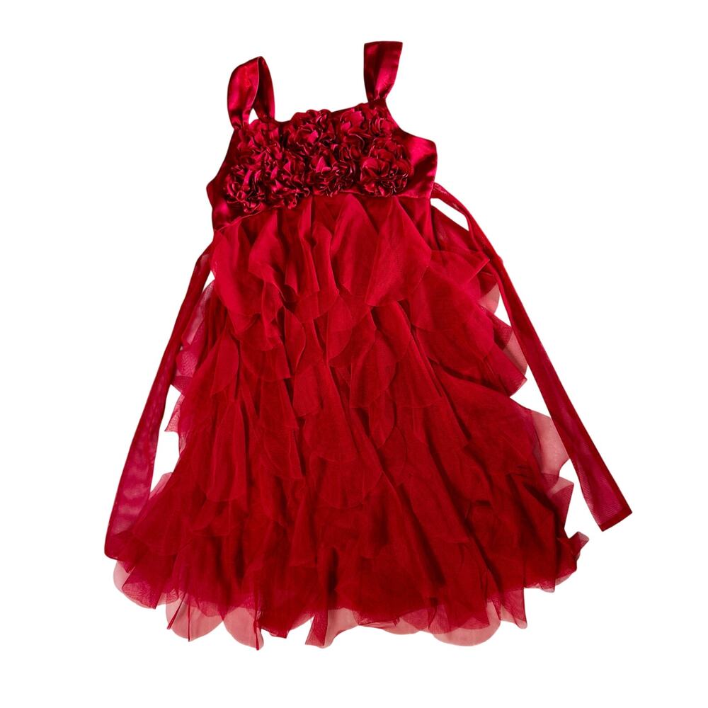 Biscotti Girls Red Rosette Party Dress Size 7 Layered Tulle Holiday Formal Dress